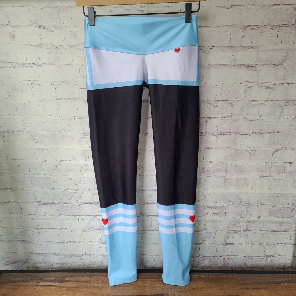 Fit Mama Sock Mama Black Aqua Turquoise Stripe Low-rise Yoga Leggings Medium